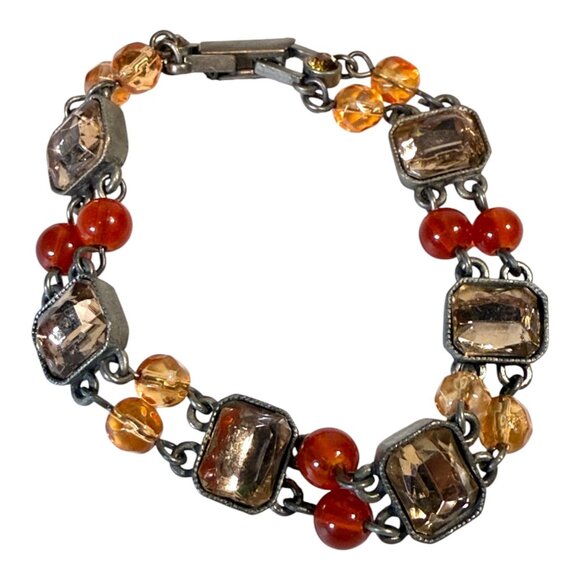 Vintage AVON Nina Ricci Jewelry Set Necklace Bracelet & Clip-On Earrings Red Amb - Picture 6 of 12